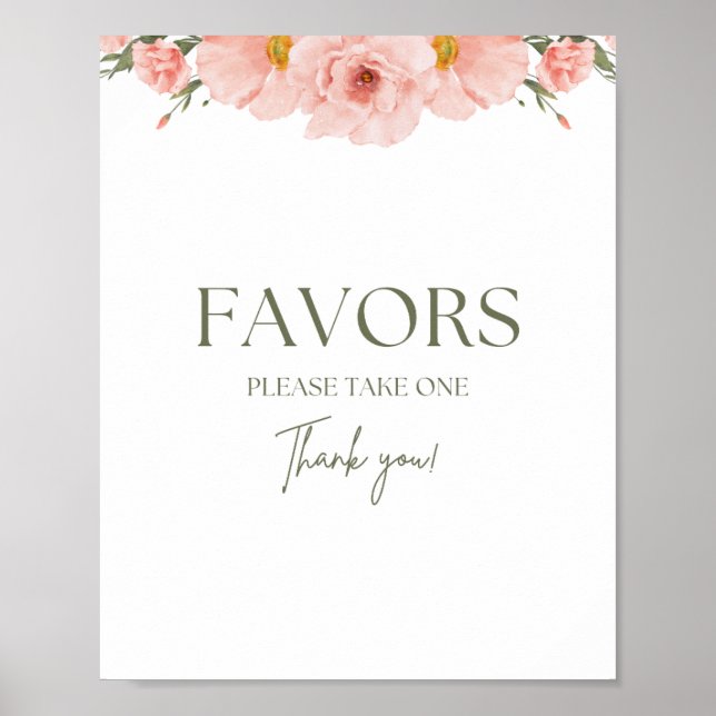 Peach Floral Baby Shower Favoriten Poster (Vorne)
