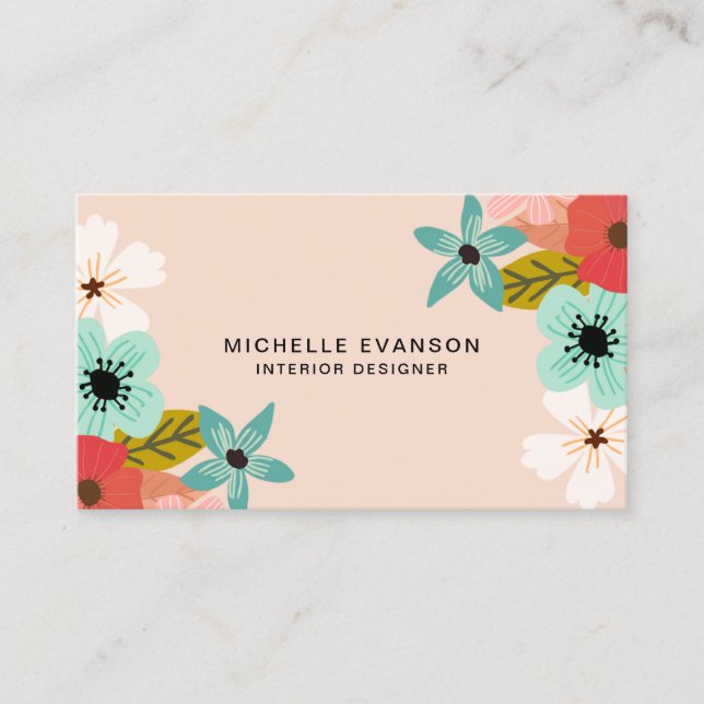 Peach Floral Blume Elegante Visitenkarte (Vorderseite)