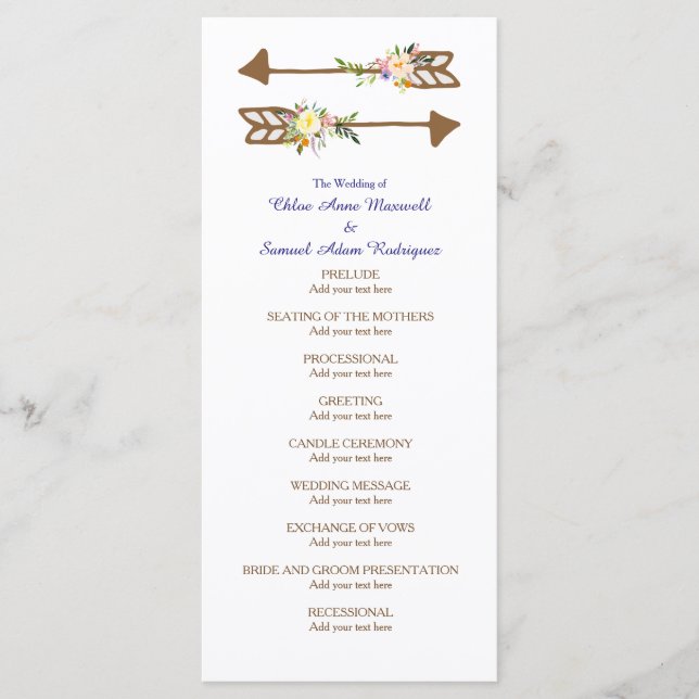Peach Floral Bouquet Wedding Program Programm (Vorderseite)
