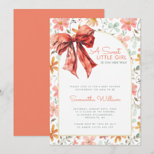 Peach Floral Bow Coquette Babydusche Einladung