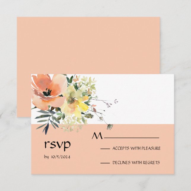 Peach Floral carte RSVP (Devant / Derrière)