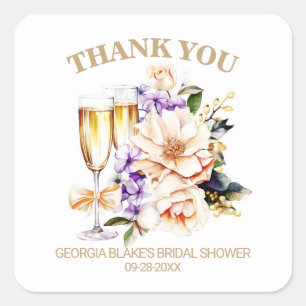 Peach Floral Champagne Brautparty Vielen Dank Quadratischer Aufkleber