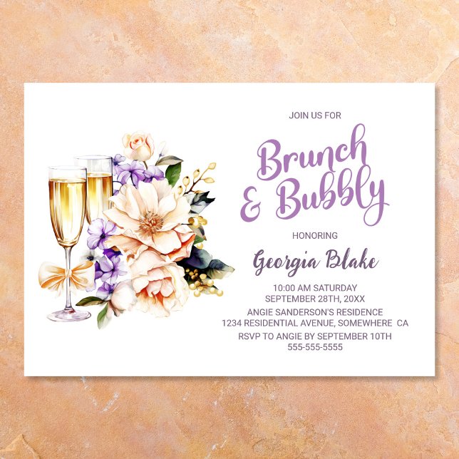 Peach Floral Champagne Brunch and Bubbly Einladung (Von Creator hochgeladen)
