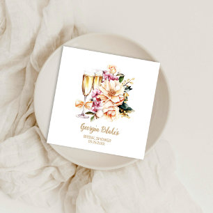 Peach Floral Champagne Glass Brautparty Serviette