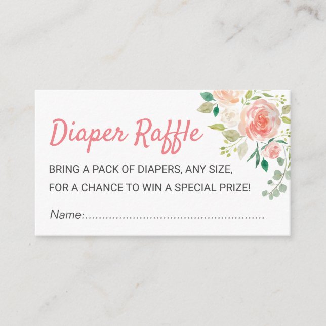 Peach Floral Chic Baby Dusche Windel Raffle Ticket Begleitkarte (Vorderseite)