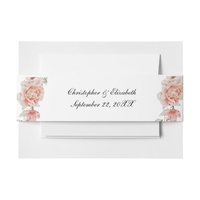 Peach floral Classic feierliche Hochzeit Einladungsbanderole (Vorderseite Beispiel)