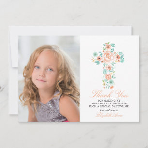Peach Floral Cross Erste Heilige Kommune Vielen Da Dankeskarte