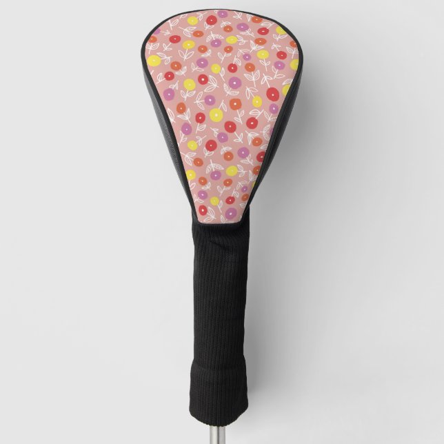 Peach Floral Ditsy Golf Head Cover Headcover (Vorderseite)