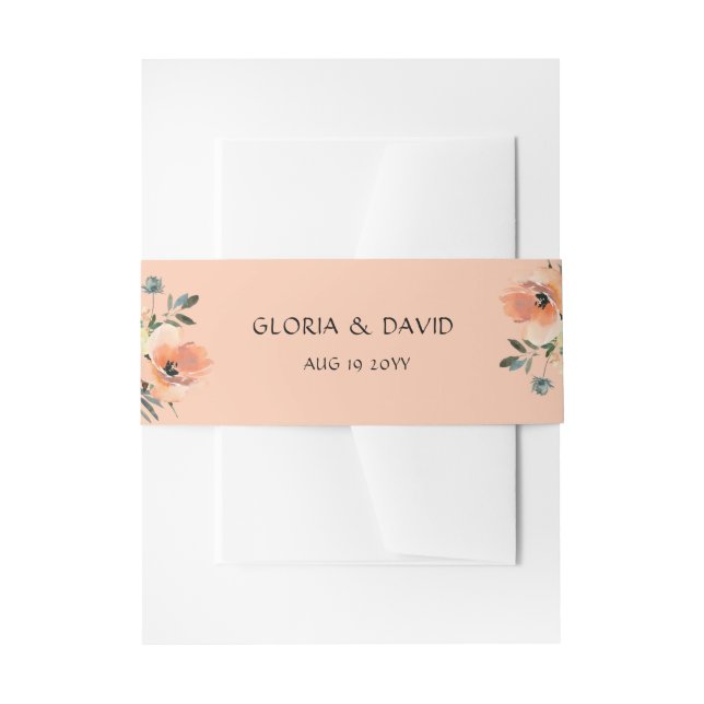 Peach Floral Einladung Bauchband Einladungsbanderole (Vorderseite Beispiel)