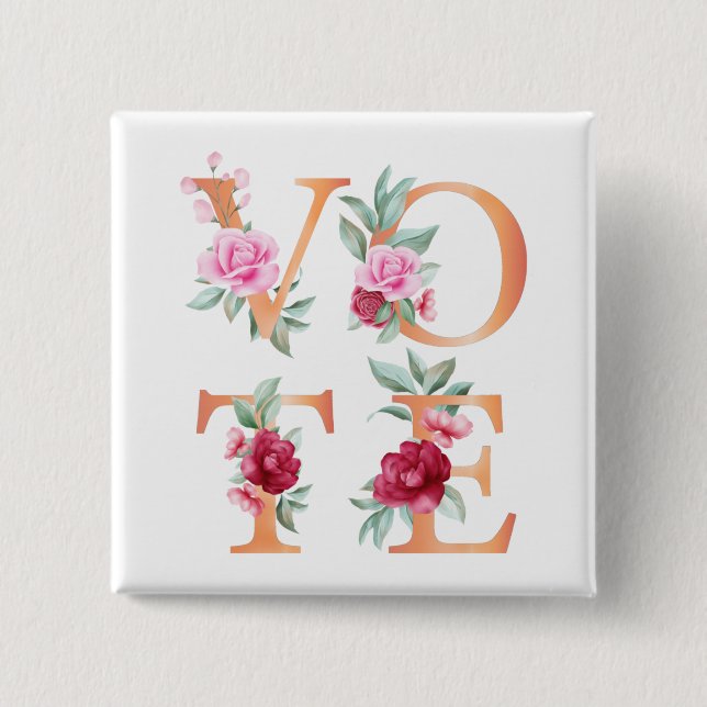 Peach Floral Elegante Feminine Wählen Sie eine and Button (Vorderseite)