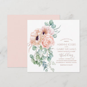 Peach Floral & Eukalyptus Greenerity Wedding Einladung
