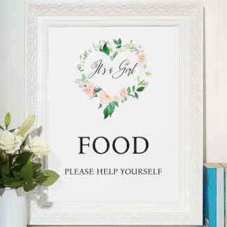 Peach Floral Food Baby Dusche Poster