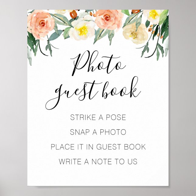Peach Floral Foto Gästebuch Hochzeit (Vorne)