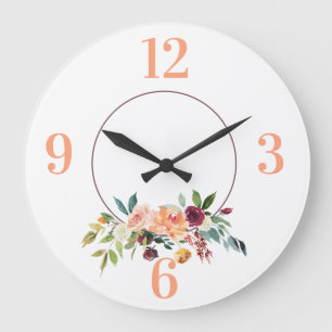 Peach floral Frame Acryl Wall Clock Große Wanduhr