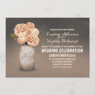 Peach floral gemalt Mason Glas Hochzeit Einladunge Einladung
