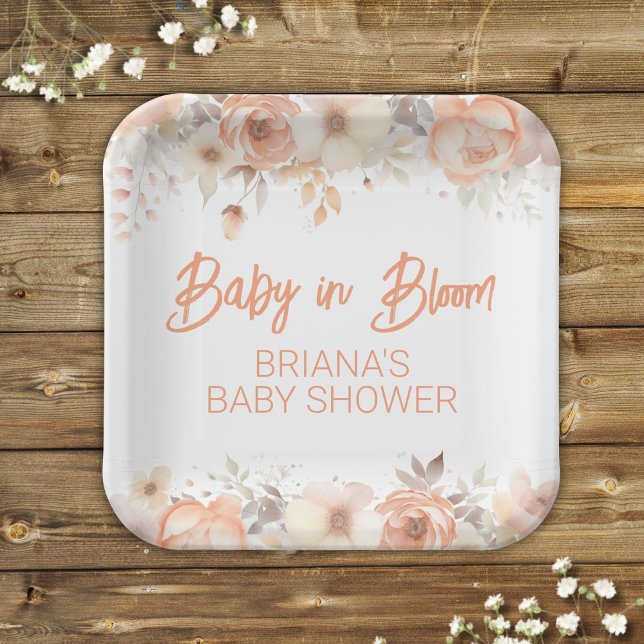 Peach Floral Gender Neutral Baby Dusche Pappteller (Von Creator hochgeladen)