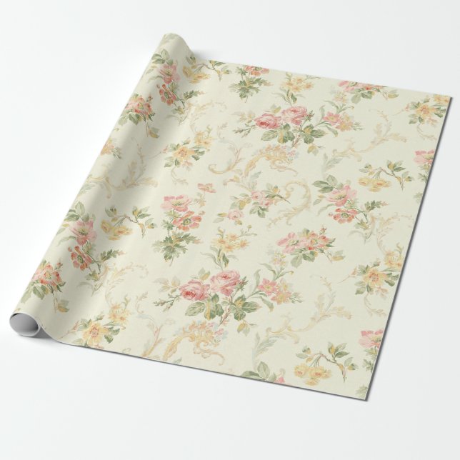 Peach Floral Geschenkpapier (Ungerollt)