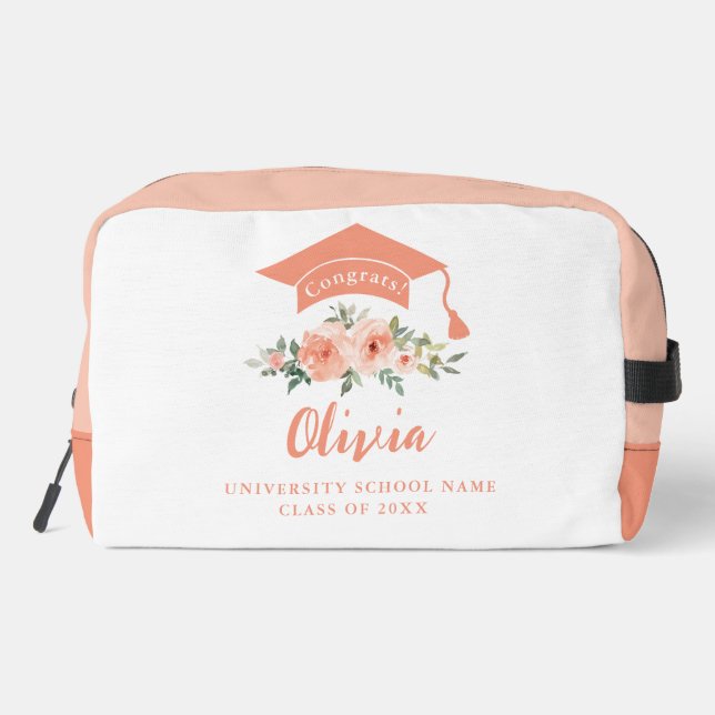 Peach Floral Glückwunschs Abschluss Waschbeutel (Rückseite)