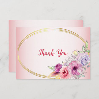 Peach Floral Gold Geometric Watercolor Wedding Dankeskarte