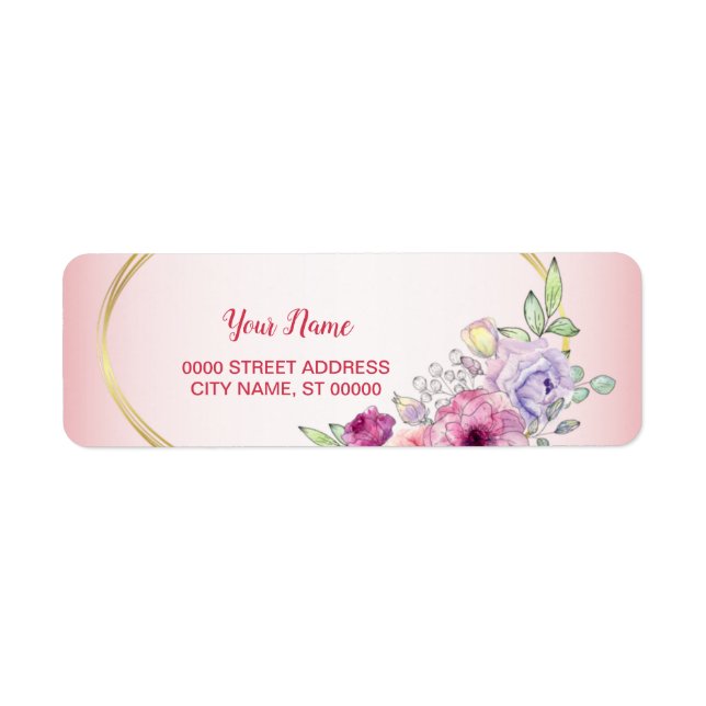 Peach Floral Gold Geometric Wedding Return Address (Vorne)