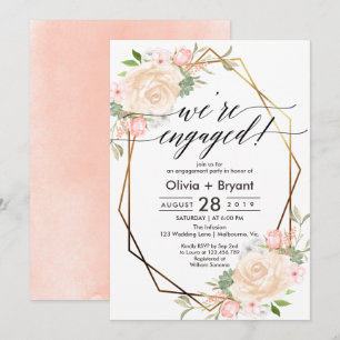 Peach floral gold geometrisch Rahmen Engagement Pa Einladung
