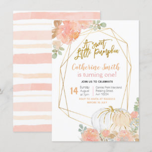 Peach Floral Gold Pumpkin 1. Geburtstag Einladung