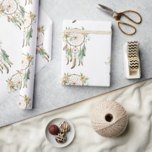 Peach floral Green Dream Catcher Geburtstag Geschenkpapier
