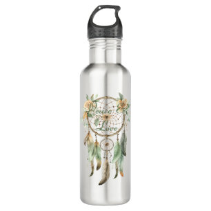 Peach floral Green Dream Catcher Peace Edelstahlflasche