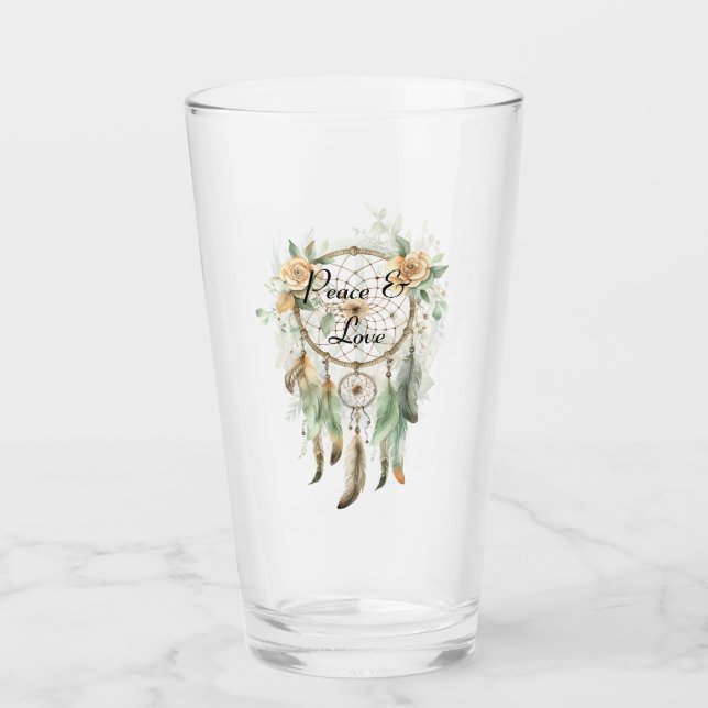 Peach floral Green Dream Catcher Peace Glas (Vorderseite)