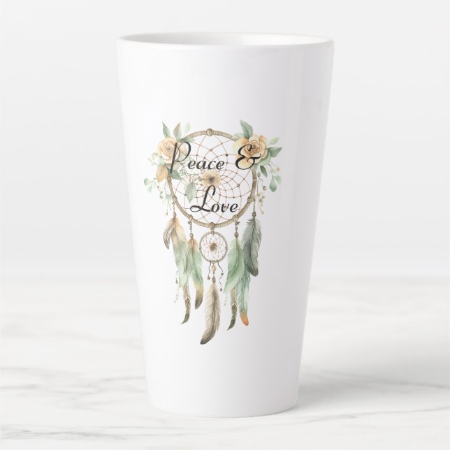 Peach floral Green Dream Catcher Peace Milchtasse (Vorderseite)