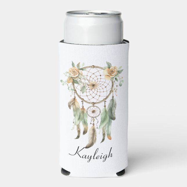Peach floral Green Dream Catcher Selters Dosenkühler (Seltzer Vorderseite)