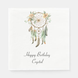 Peach floral Green Feathers Dream Catcher Geburtst Serviette