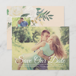 Peach floral Greenerity Wedding Foto Save the Date Ankündigungspostkarte