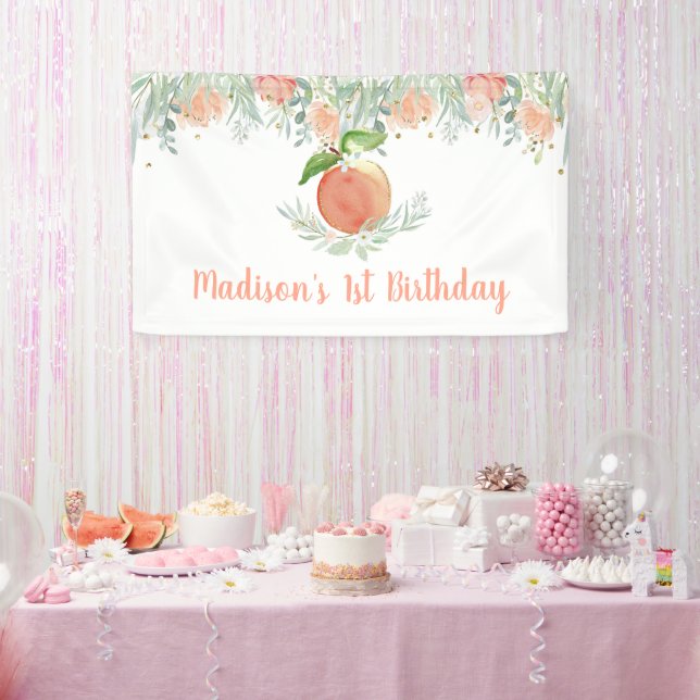Peach Floral Greenery Birthday Banner (Party)