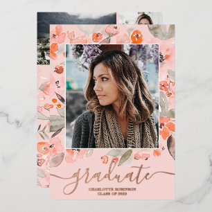 Peach floral grün Drehbuch 3 Fotos Abschluss Folieneinladung