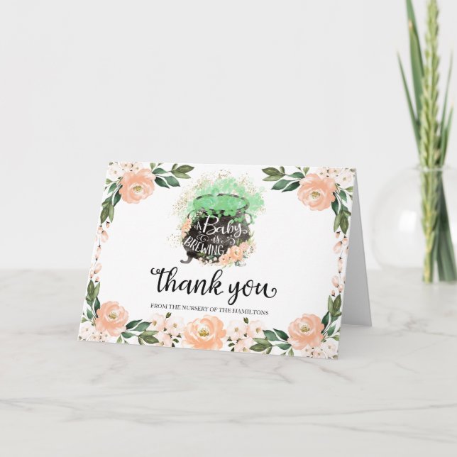 Peach Floral Halloween Baby Dusche Danke Karte (Vorderseite)