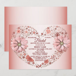 Peach Floral Heart Modern Bridal Shower Party Einladung
