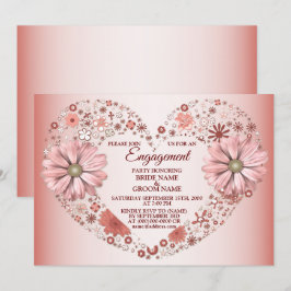 Peach Floral Heart Modern Engagement Party Einladung