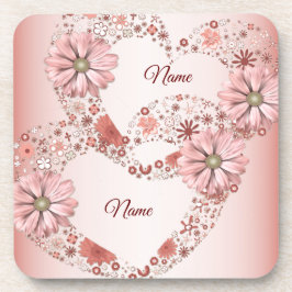 Peach Floral Heart Modern Party Getränkeuntersetzer