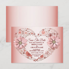 Peach Floral Heart Modern Save The Date
