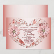 Peach Floral Heart Modern Wedding