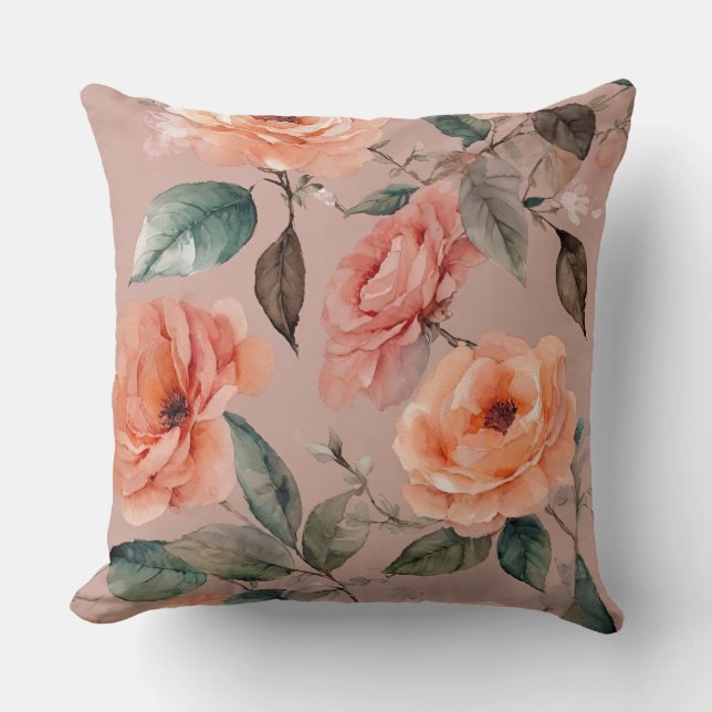 Peach Floral Kissen (Vorderseite)