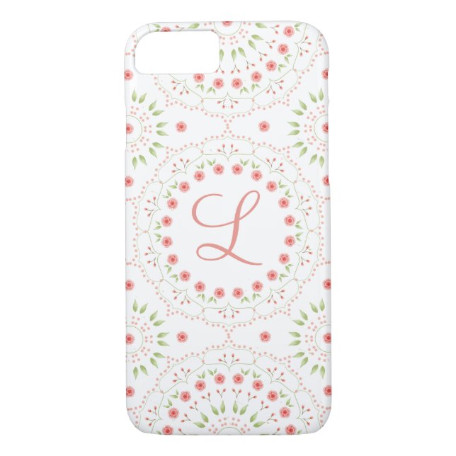 Peach Floral Mandala Initial Phone Case (Rückseite)