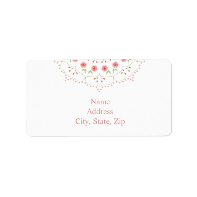 Peach Floral Mandala on White Address Label Adressaufkleber (Vorne)