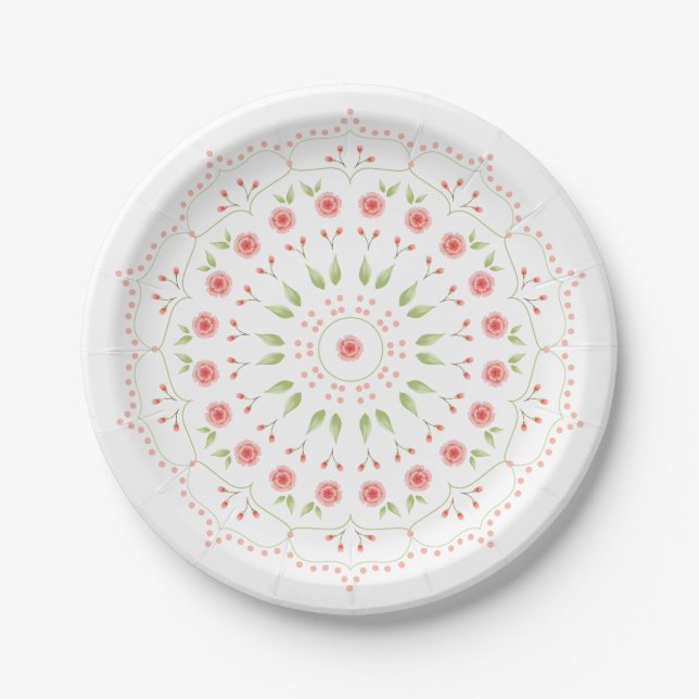 Peach Floral Mandala Papierplatte Pappteller (Vorderseite)