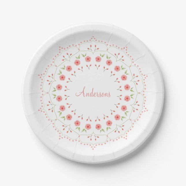 Peach Floral Mandala Personalisiert Paper plate Pappteller (Vorderseite)