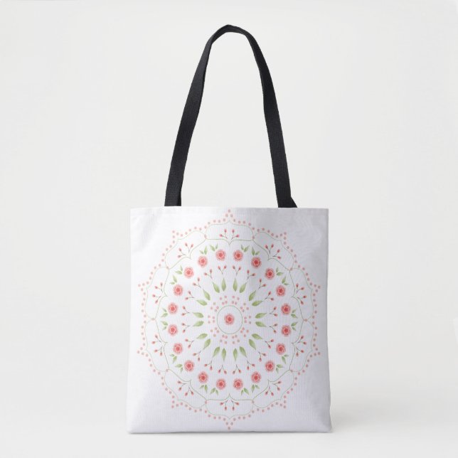 Peach Floral Mandala Tote Bag Tasche (Vorderseite)