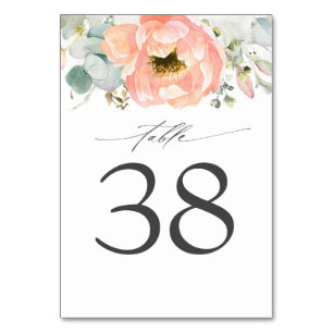 Peach Floral Mariage Tableau Numéro Cartes