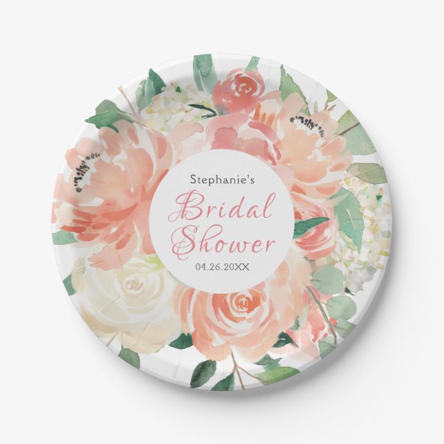 Peach Floral Medley Brautparty Pappteller (Vorderseite)