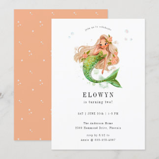 Peach Floral Mermaid Birthday Party Einladung